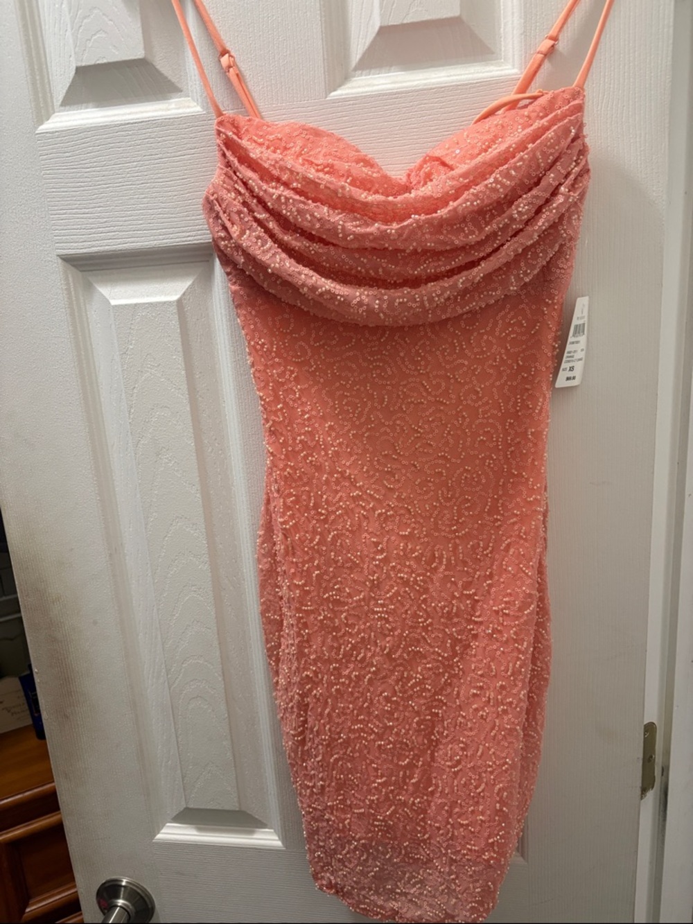 Windsor Coral Beaded Cowl Neck Mini Dress